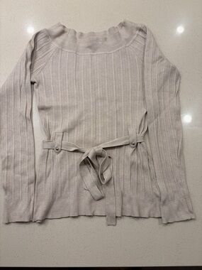 White House Black Market Ribbed Tie-Waist Sweater Top in Light Beige